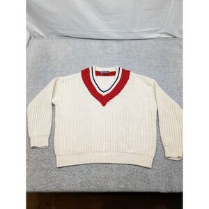 Vtg 80s Erika Classics Cricket Sweater Large Made in Hong Kong V-Neck Preppy Y2K